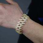 14k Yellow Gold Plated Real Moissanite 5Ct Round Cut SPIKED Cuban Chain Bracelet