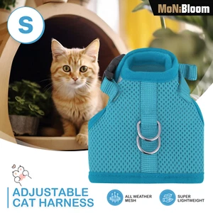 Black Cat Pet Mesh Harness Escape Proof Adjustable Kitten Walking Vest w/D-rings - Picture 1 of 9