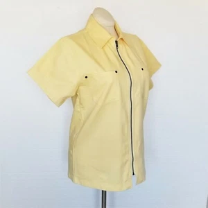 Denim & Co Blouse Top NEW Yellow Denim Pockets Zip Closure Womens Sz Small - Picture 1 of 9