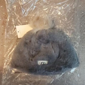UGG KIDS FAUX FUR BEANIE WITH POM POM, GRAY, NWT $65 - Picture 1 of 4