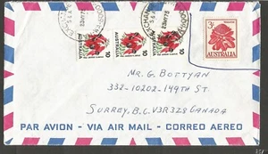 Australia 1975 - invalidated 3/- Waratah replaced by 3 x 10c cover to Canada - Picture 1 of 2
