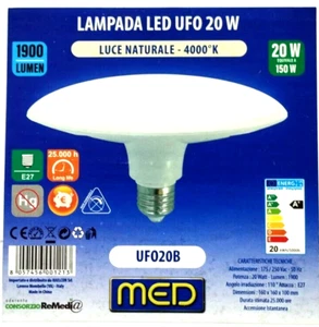 LAMPADINA LED E27 DISCO 20W=150W UFO LUCE NATURA 4000k LUCE NATURALE 1900lumen - Foto 1 di 1