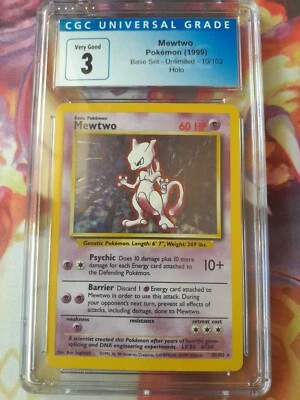 Pokemon Mewtwo 10/102 Base Set Holo Rare 1999 Unlimited WOTC CGC 3 Very Good - Image 1 of 2