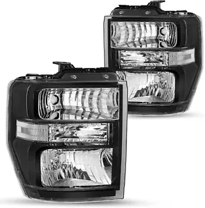 For 2008 to 2014 Ford E150 E250 E350 E450 Econoline Black Headlights Headlamps - Picture 1 of 6