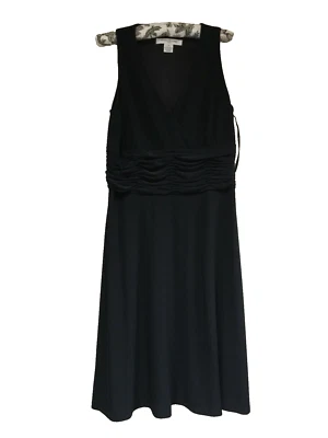 Evan Picone Size 12 Black Ruched Faux Wrap Front Sleeveless Dress New $79 - Image 1 of 4