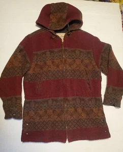 Woolrich Womens Wool Tapestry Blanket Jacket Animal Print Hoodie USA Large Read - Picture 1 of 15
