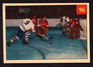 1954-55 PARKHURST #96 TERRY SAWCHUK BOOTS TEEDER'S BLAST W/RED KELLY
