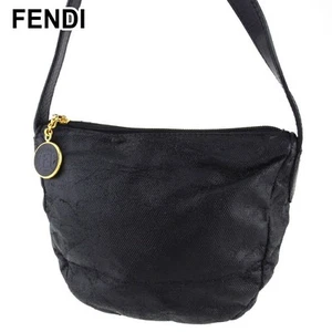 FENDI Shoulder Bag Crossbody Ladies Lizard-Embossed Black Gold Hardware - Picture 1 of 9
