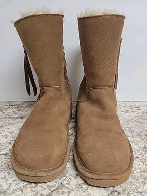 BEARPAW Bota de Invierno Marrón LINDSEY Talla 10 Cremallera Acolchada Gamuza Cuero Oveja Foto 1 de 4