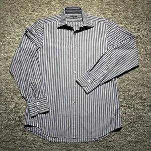 Gieves & Hawkes Shirt Mens 15.5" Navy Striped Long Sleeve No1 Savile Row Cotton - Picture 1 of 8