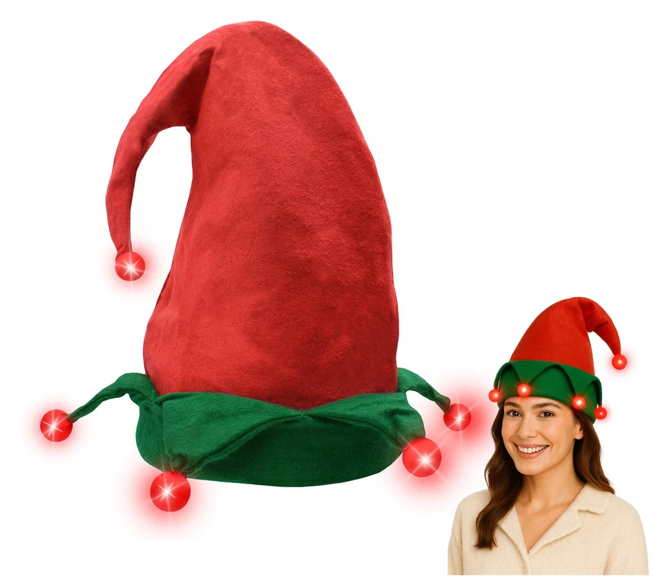 Sombrero de Elfo Iluminado para Adultos Suéter Feo Sombreros de Navidad Disfraz de Papá Noel Accesorio Foto 1 de 1
