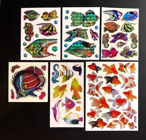 6 FISH SEA OCEAN WATER TROPICAL ANIMAL VINTAGE sticker prism prismatic foil holo - Picture 1 of 9