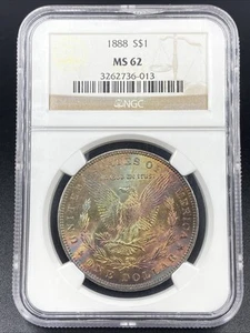 1888 Morgan Silver Dollar $1 NGC MS 62 Gorgeous Rainbow Color Toning - Picture 1 of 4