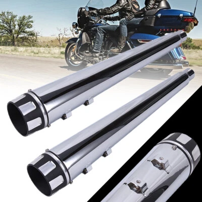 4" Chrome Exhaust Pipes Slip-On Mufflers For 95-16 Harley Touring Bagger Dresser - Изображение 1 из 4