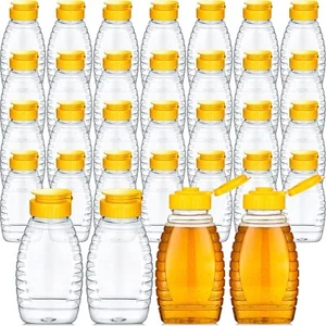 32 pezzi 8,8 oz barattolo miele plastica trasparente bottiglie miele vuote con tappi ricaricabili - Foto 1 di 6