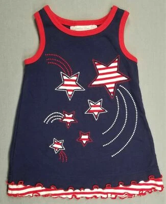 Sophie Rose Baby Girl Clothes 12 Month Blue & Red Stars Dress - Image 1 of 3