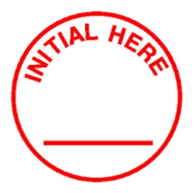 INITIAL HERE Stamp, Pre-inked Red, Shiny Brand, Round 5/8" Diameter Imprint - Image 1 of 3