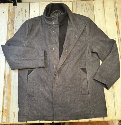 MARC NEW YORK Para Hombres Coyle Melton Lana Coche Abrigo Inserto Tejido Babero Carbón Talla XL Foto 1 de 4