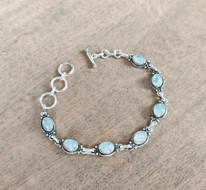 Süßes Mondstein Edelstein Armband 925 Sterling Silber Statement Armband PG6050 - Bild 1 von 4