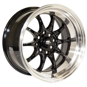 16x8 +15 MST MT11 4x100,4x114.3 Black w/Machine Lip Wheels (Set of 4) - Picture 1 of 2