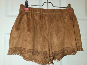 PPLA Peoples Project LA Girls Large Shorts Faux Suede Fringe Brown Super Soft - Picture 1 of 7