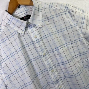 Camicia M&S blu porto bianca a quadri GRANDE manica corta cotone morbido - Foto 1 di 8