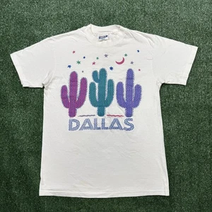 Vintage Dallas Hanes Grafik T-Shirt Gr. M weiß Kurzarm Kaktus Logo 80er - Bild 1 von 10