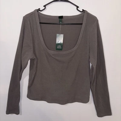 Top Wild Fable Ribbed SIZE XX-LARGE Long Sleeve Ballet Neck Crop Top - Image 1 of 4