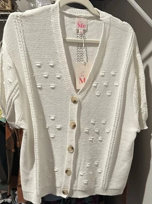 Mujer Blanco Manga Corta Cárdigan Grande Boutique So Me Foto 1 de 2