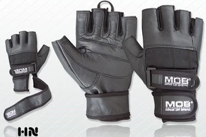 WEIGHT LIFTING LEATHER GLOVES GRIP PADDED LONG STRAP FITNESS TRAINING GYM GLOVE - Picture 1 of 2