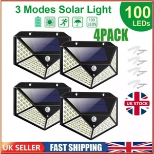 4X Solar Power PIR Motion Sensor Wall Lights 100LED Outdoor Garden Security Lamp - Picture 1 of 13