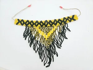 Vintage Native American Black & Yellow Seed Bead Collar Necklace Handmade 20.5" - Picture 1 of 5