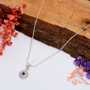 Collar colgante de plata de ley 925 con piedras preciosas de circón de zafiro 18,5" v182 - Imagen 1 de 6