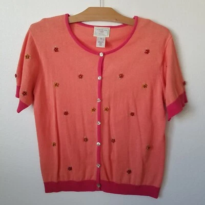 Vtg Susan Bristol Womens M Bead Embroidered Cardigan Floral Fairy Cottage Core  - Image 1 of 4