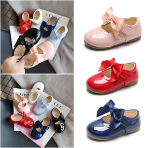 TODDLER GIRLS SPANISH BOW SHOES MARY JANE SHINY WEDDING PARTY PATENT FLAT SHOES - Picture 1 of 17