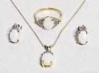 Vintage Alwand Vahan 10K Gold Opal & Diamond Necklace Ring Earring Matched Set