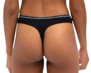 Les Girls Les Boys Black Thong Knickers Women's 100% Cotton Logo Band - Picture 1 of 18