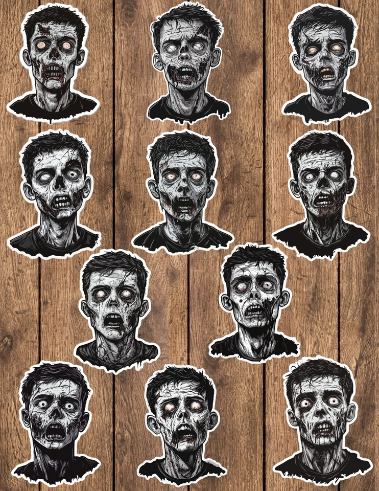 Juego de pegatinas de vinilo troqueladas zombi blanco y negro álbum de recortes computadora portátil botella de agua Foto 1 de 1