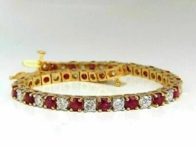 30Ct Round Cut Red Ruby & Diamond Tennis Pretty Bracelet 14k Yellow Gold Finish - Image 1 of 4
