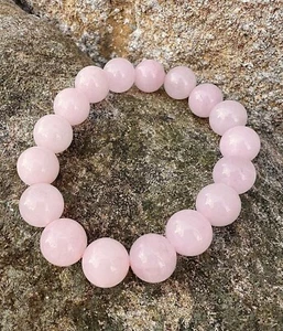 Elegant 12mm Natural Pink Quartz Stone Bead Bracelet - Picture 1 of 2