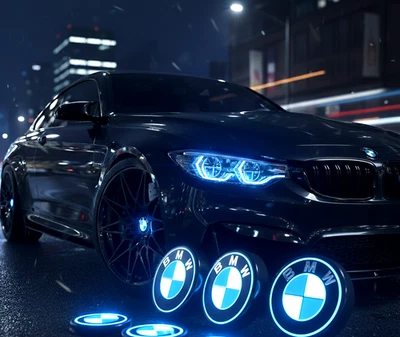 68mm Alloy Wheel Centre Caps Blue LED Floating Style  Fits BMW 1/2/3/4 Series - Image 1 of 2