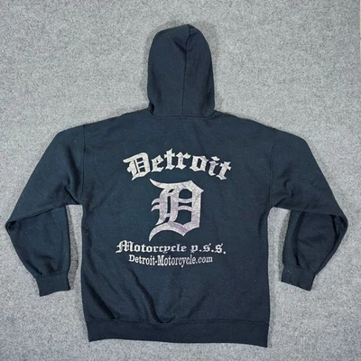 Sudadera con Capucha Y2K Detroit Motorcycle 2 Caras Cremallera Para Hombre Negra Talla L Calavera Foto 1 de 4