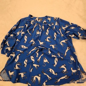 Modcloth Kimona Womens 3-4XL Top  Blue & White Kimono Cat Print Breezy Bliss  - Picture 1 of 8