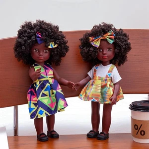 14 Zoll afroamerikanisches schwarzes Mädchen Puppe mit lockigem Haar - Geburtstagsgeschenk komplettes Set - Bild 1 von 20