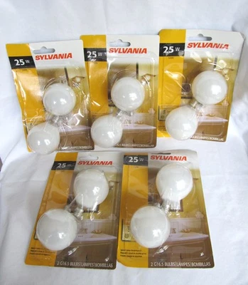 10 Sylvania 25 Watt White Vanity Globe Bulbs G16.5 Candelabra Base New Old Stock - Image 1 of 4