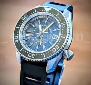 BLACK CARBON Solid Titanium Automatic Diver GMT Sea Lord 42mm Mod 200m SAPPHIRE! - Picture 1 of 11