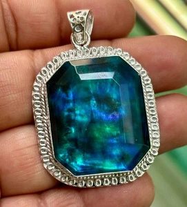 Natural 89 Ct Ammolite Silver Pendant Certified Doublet Organic Gemstone - Picture 1 of 4