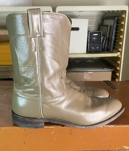 JUSTIN Men's Size 12 D Leather Taupe Tan Made in USA Cowboy Roper Boots 3033 - Picture 1 of 11