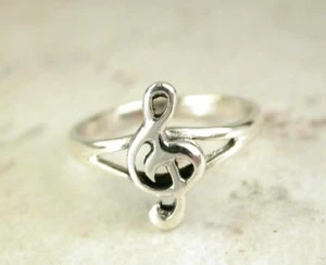 LINDO ANILLO DE PLATA ESTERLINA NOTA MUSICAL DEDO DEL PIE ANILLO BEBÉ talla 4 estilo # r0523 - Imagen 1 de 1