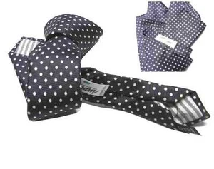 completo CRAVATTA slim e POCHETTE UOMO blu POIS bianchi CRAVATTE FAZZOLETTO SETA - Picture 1 of 2